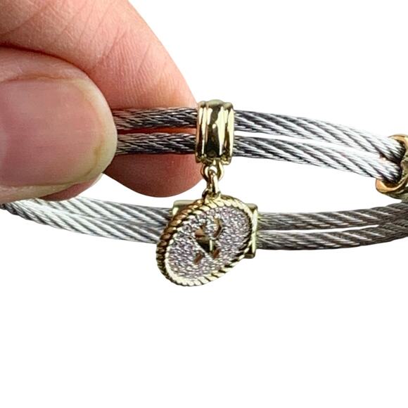 Stainless Steel Magnetic Breast Cancer Awareness Ribbon Charm Bracelet - 8” - Picture 3 of 8